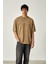 Yıkamalı Oversize Baskılı Kısa Kol Erkek T-Shirt M - Bej 1