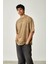 Yıkamalı Oversize Baskılı Kısa Kol Erkek T-Shirt M - Bej 4