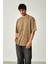 Oversize Yıkamalı Kısa Kol Erkek T-Shirt L - Bej 2