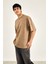 Oversize Yıkamalı Kısa Kol Erkek T-Shirt L - Bej 3