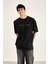Yıkamalı Oversize Baskılı Kısa Kol Erkek T-Shirt M - Siyah 1