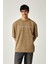 Yıkamalı Oversize Baskılı Kısa Kol Erkek T-Shirt L - Bej 5