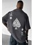 Erkek Maça As Baskılı Füme Oversize T-Shirt 1