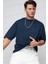 Erkek Lacivert Bisiklet Yaka Düz Basic Baskısız Oversize Salas T-Shirt 1