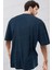Erkek Lacivert Bisiklet Yaka Düz Basic Baskısız Oversize Salas T-Shirt 2