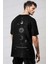 Erkek The Moon Siyah Bisiklet Yaka Oversize Salas T-Shirt 1