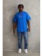 Unisex Baskılı Oversize T-Shirt - Mavi 4