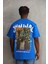 Unisex Baskılı Oversize T-Shirt - Mavi 2
