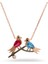925 Ayar Rose Kaplamalı Ruby ve Aqua Taşlı 2li Kuş Gümüş Kolye 1