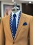 Italyan Stil Slim Fit Ceket Pantolon Takım Elbise Camel T11347 2