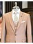 Italyan Stil Slim Fit Ceket Yelek Pantolon Takım Elbise Camel T11606 2