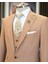 Italyan Stil Slim Fit Ceket Yelek Pantolon Takım Elbise Camel T11606 5