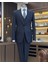 Italyan Stil Slim Fit Armür Desenli Ceket Yelek Pantolon Takım Elbise Lacivert T11489 1