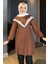 Kahve Dantel Detaylı Fırfırlı Tesettür Triko Tunik P-00009191 2