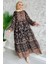 Camel Yarım Düğmeli Astarlı Desenli Şifon Elbise P-00009397 1