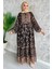 Camel Yarım Düğmeli Astarlı Desenli Şifon Elbise P-00009397 2