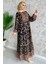 Camel Yarım Düğmeli Astarlı Desenli Şifon Elbise P-00009397 3