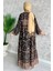 Camel Yarım Düğmeli Astarlı Desenli Şifon Elbise P-00009397 4