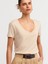 3470 V Yaka Basic T-Shirt-Açık Bej 1