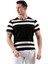Siyah Göğsü Beyaz Çizgili Özel Kesim Nefes Alan Bisiklet Yaka Erkek Tişört T-Shirt 1