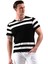 Siyah Göğsü Beyaz Çizgili Özel Kesim Nefes Alan Bisiklet Yaka Erkek Tişört T-Shirt 2