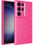 Galaxy S23 Ultra Uyumlu Kamera Korumalı Simli Lüks Koton Kapak-Pembe Koyu 1