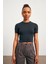 Bisiklet Yaka Crop Antrasit Kadın T-shirt 1