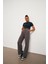 Bisiklet Yaka Crop Antrasit Kadın T-shirt 2
