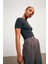 Bisiklet Yaka Crop Antrasit Kadın T-shirt 3