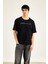 Yarım Oversize Baskılı T-Shirt L - Siyah 3