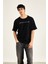 Yarım Oversize Baskılı T-Shirt L - Siyah 4
