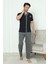 Flk 8180 Pamuklu Penye Erkek Düğmeli Kısa Kollu Pijama Takımı 2