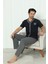 Flk 8180 Pamuklu Penye Erkek Düğmeli Kısa Kollu Pijama Takımı 3