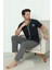 Flk 8180 Pamuklu Penye Erkek Düğmeli Kısa Kollu Pijama Takımı 4