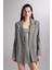 Oversize Kesim Simli Çizgili Eden blazer ceket Gri 5