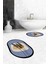 Dijital Baskılı Yıkanabilir Renkli Çiçekli Ikili Banyo Halısı Paspas Oval, Klozet-28-Mavi, 2