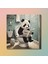 Tekli Kare Kanvas Banyo Tablosu Gazete Okuyan Panda 3