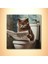 Tekli Kare Kanvas Banyo Tablosu Gazete Okuyan Gri British Kedi 3