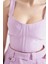 Kadın Lila Kalın Askılı Crop Bluz 4
