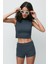 Fitilli Balıkçı Yaka Kolsuz T-Shirt Şort Takım 9134 Füme 3