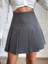 Antrasit Kadın Pileli Dokuma Mini Etek 1
