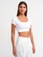 30876 Kısa Kollu Crop Top-Beyaz 1