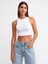 20820 Dikiş Efektli Crop Top-Beyaz 1