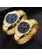 Erkek Yuvarlak Takvim Analog Kuvars Kol Saati Black + Gold (Yurt Dışından) 4
