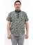 Erkek Büyük Beden Yarım Patlı Yaprak Desenli Haki Pamuk Düğmeli Yaka Cepli Kısa Kol Gömlek Kk-8034-Tss 1