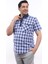 Erkek Büyük Beden Yarım Patlı Lacivert-Mavi Ekose Likralı Pamuk Düğmeli Yaka Cepli Kısa Kol Gömlek Kk-8040-Tss 1