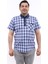 Erkek Büyük Beden Yarım Patlı Lacivert-Mavi Ekose Likralı Pamuk Düğmeli Yaka Cepli Kısa Kol Gömlek Kk-8040-Tss 2