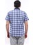 Erkek Büyük Beden Yarım Patlı Lacivert-Mavi Ekose Likralı Pamuk Düğmeli Yaka Cepli Kısa Kol Gömlek Kk-8040-Tss 4