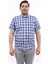 Erkek Büyük Beden Lacivert-Mavi Ekose Likralı Pamuk Düğmeli Yaka Cepli Kısa Kol Gömlek Kk-8025-Tss 1