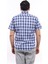 Erkek Büyük Beden Lacivert-Mavi Ekose Likralı Pamuk Düğmeli Yaka Cepli Kısa Kol Gömlek Kk-8025-Tss 3